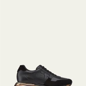 Salvatore Ferragamo black and gold tennis shoes!